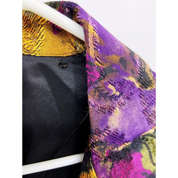 Vintage 80s Studio C Floral Satin Brocade Blazer Jacket Size M - Picture 4 of 6